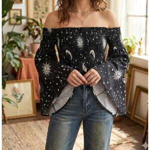Celestial Witchy Off Shoulder Bell Sleeve Top Romwe Medium